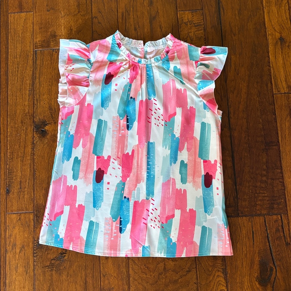 Colorful Ruffle Sleeve Top